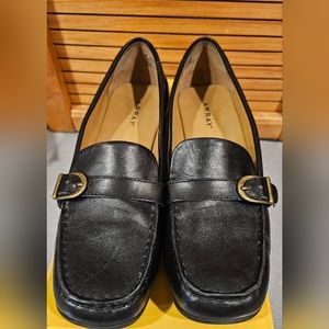 ARRAY Woman's Buckle Slip-on Leather Loafers, color: Black  size:9N